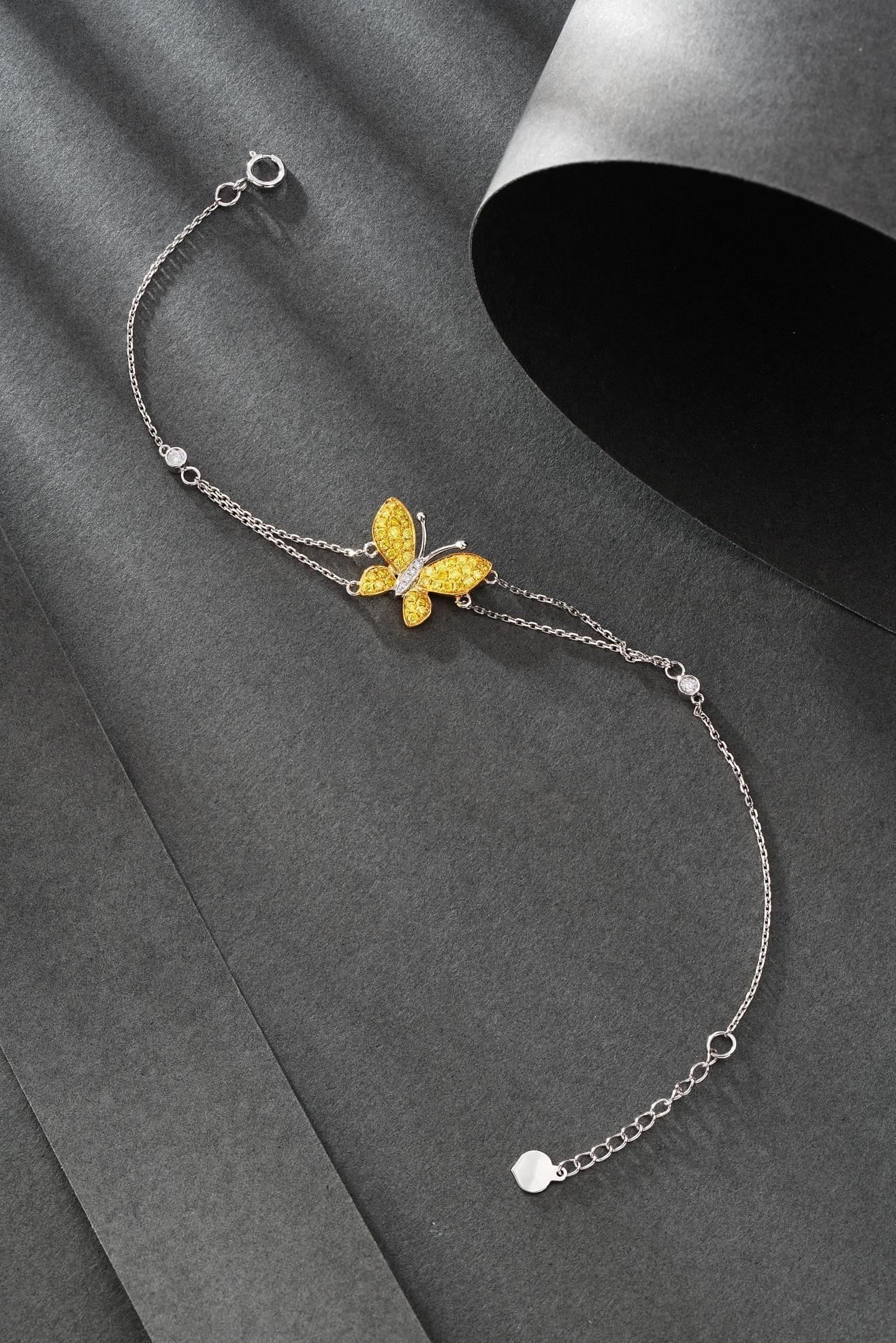 18K Yellow Gold Diamond Single Butterfly Bracelet - Luxury Jewelry - Yellow Diamond Bracelet