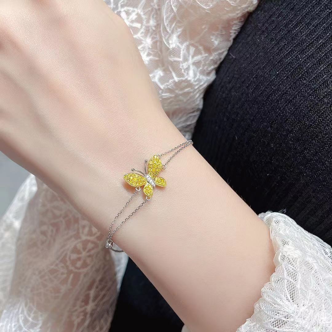 18K Yellow Gold Diamond Single Butterfly Bracelet - Luxury Jewelry - Yellow Diamond Bracelet