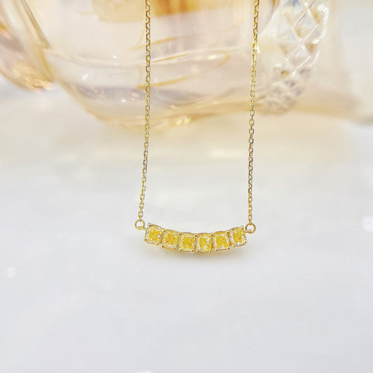 18K Yellow Gold Diamond Smile Necklace with Six Stones - Yellow Diamond Necklace