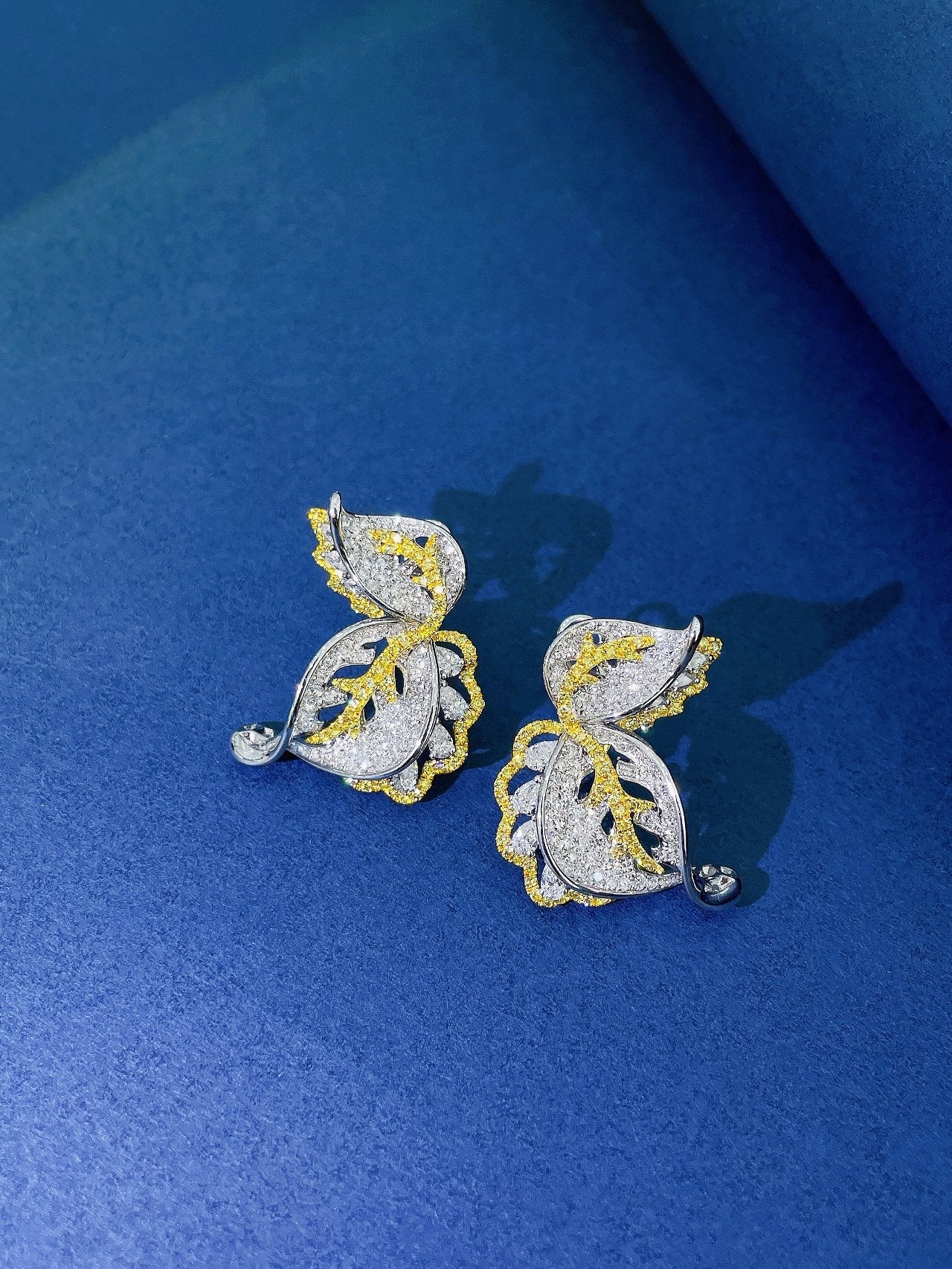 18K Yellow Gold Diamond Split-Color Butterfly Earrings Jeweler.Jewelry