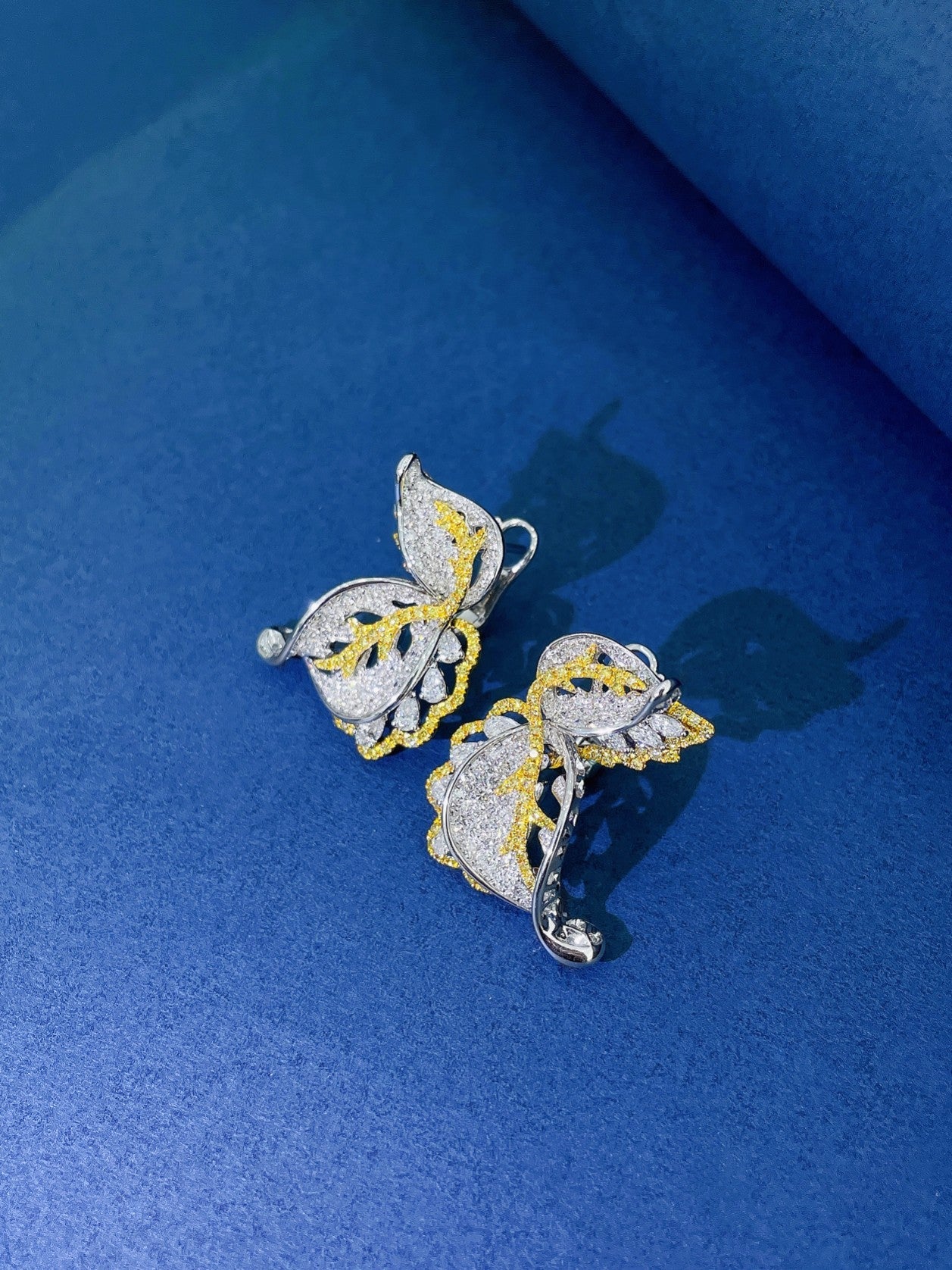 18K Yellow Gold Diamond Split-Color Butterfly Earrings Jeweler.Jewelry