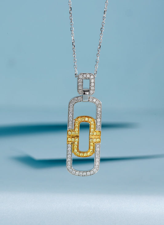 18K Yellow Gold Diamond Split-Color Paperclip Necklace - Yellow Diamond Necklace