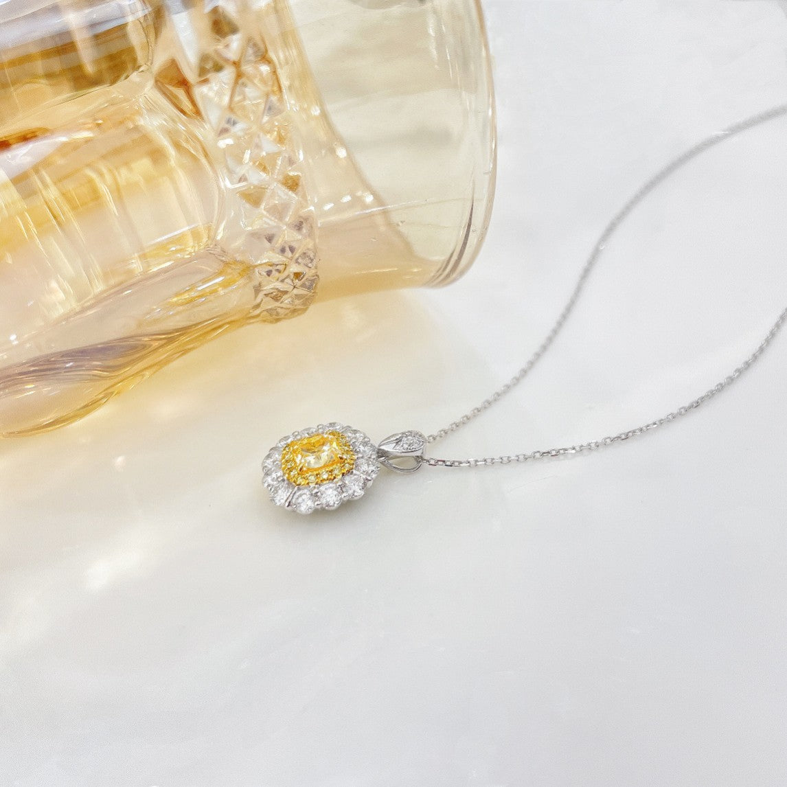 18K Yellow Gold Diamond Square Melon Clasp Necklace - Fine Jewelry - Yellow Diamond Necklace