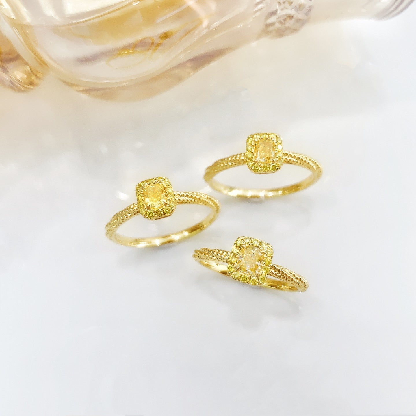 18K Yellow Gold Diamond Square Sugar Twist Ring - Jewelry Delight - Yellow Diamond Ring