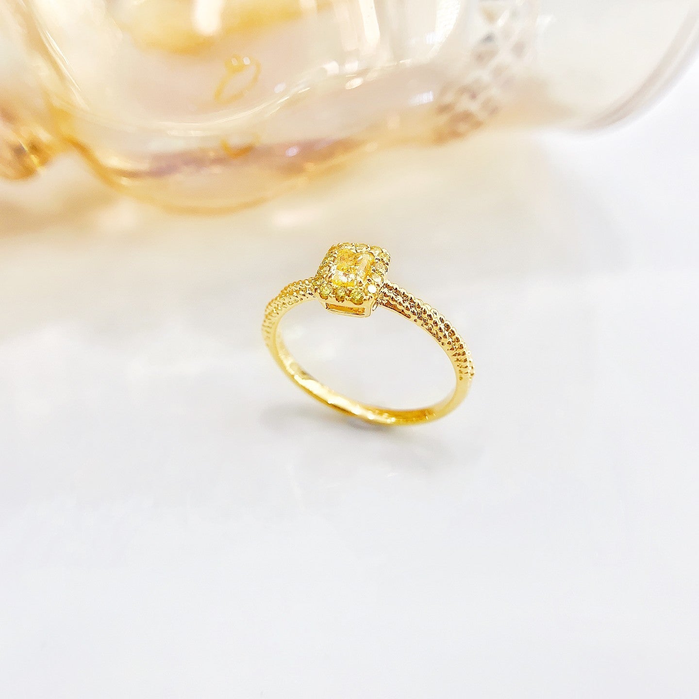 18K Yellow Gold Diamond Square Sugar Twist Ring - Jewelry Delight - Yellow Diamond Ring