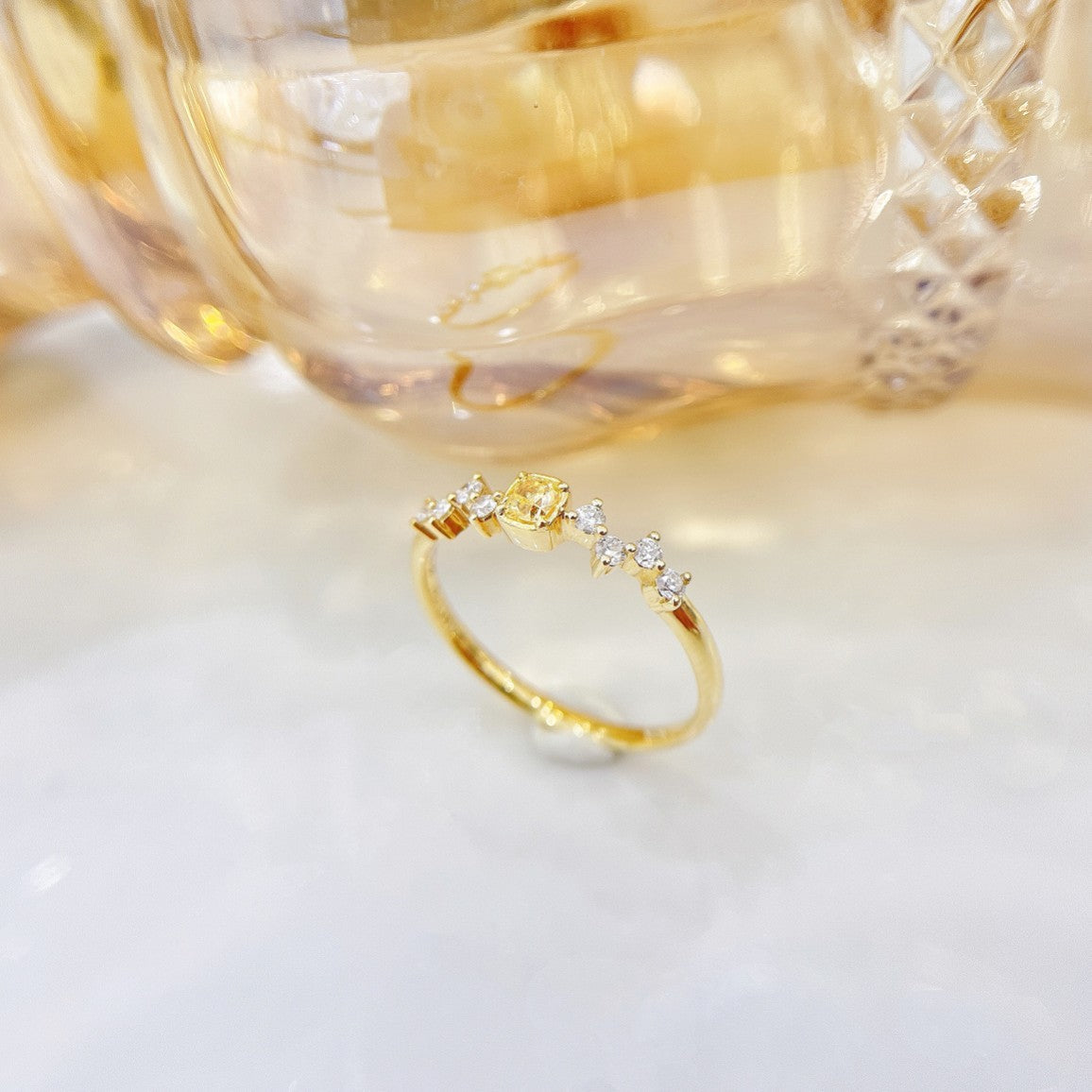 18K Yellow Gold Diamond Starry Sky Ring - Premium Jewelry - Yellow Diamond Ring