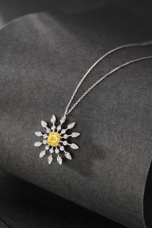 18K Yellow Gold Diamond Sunflower Necklace - Exquisite Jewelry - Yellow Diamond Necklace