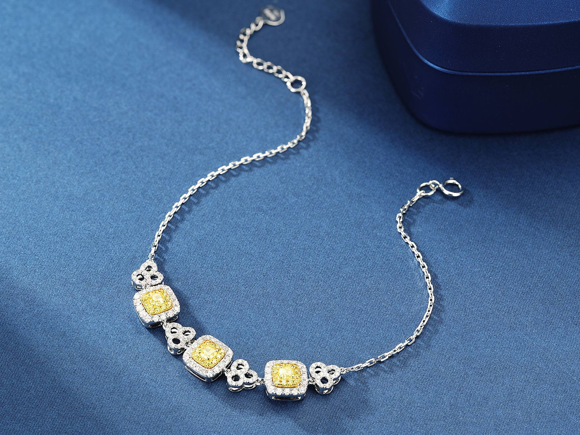 18K Yellow Gold Diamond Triple Stone Bracelet - Luxury Jewelry - Yellow Diamond Bracelet