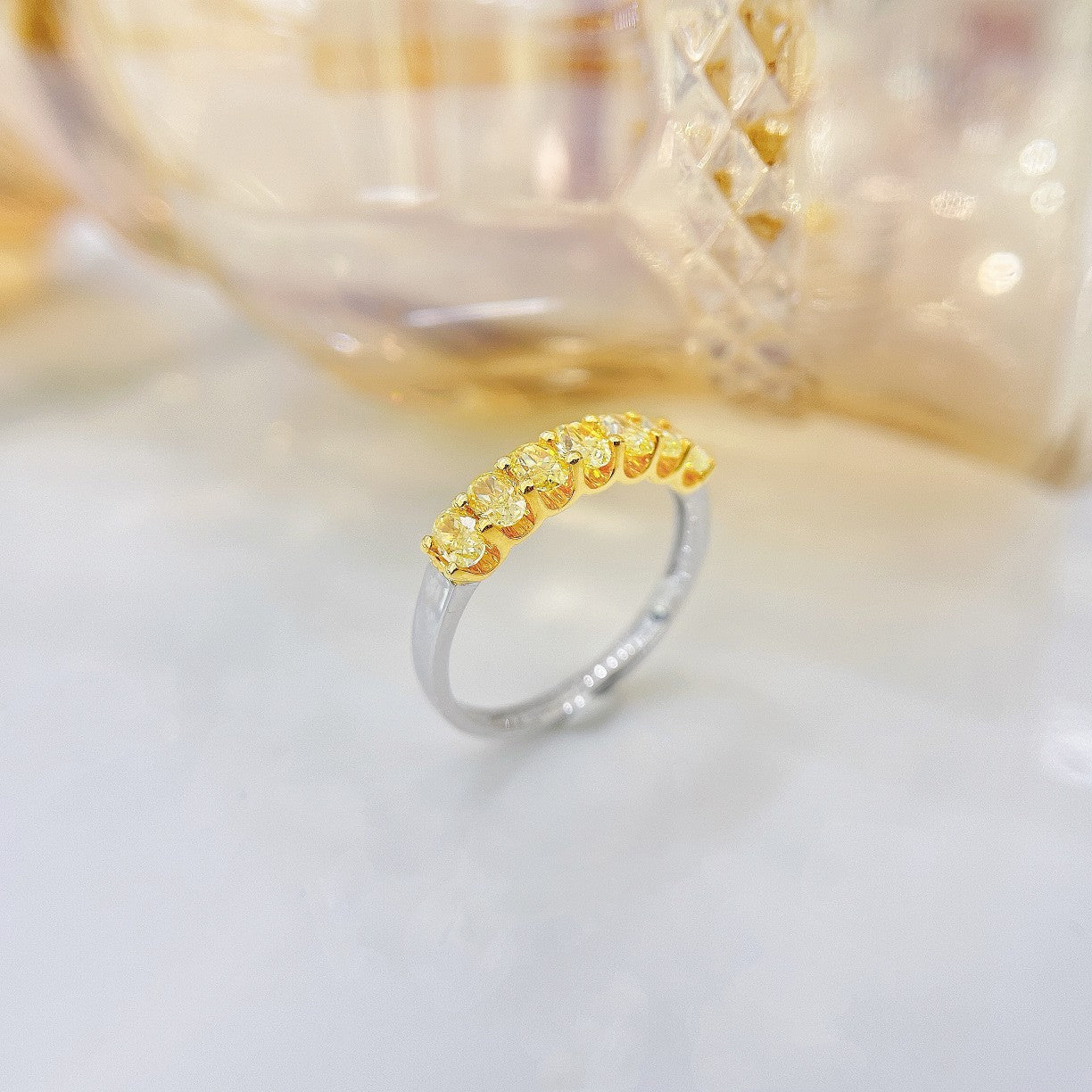 18K Yellow Gold Diamond U-Shape Half-Circle Elliptical Ring | Premium Jewelry - Yellow Diamond Ring