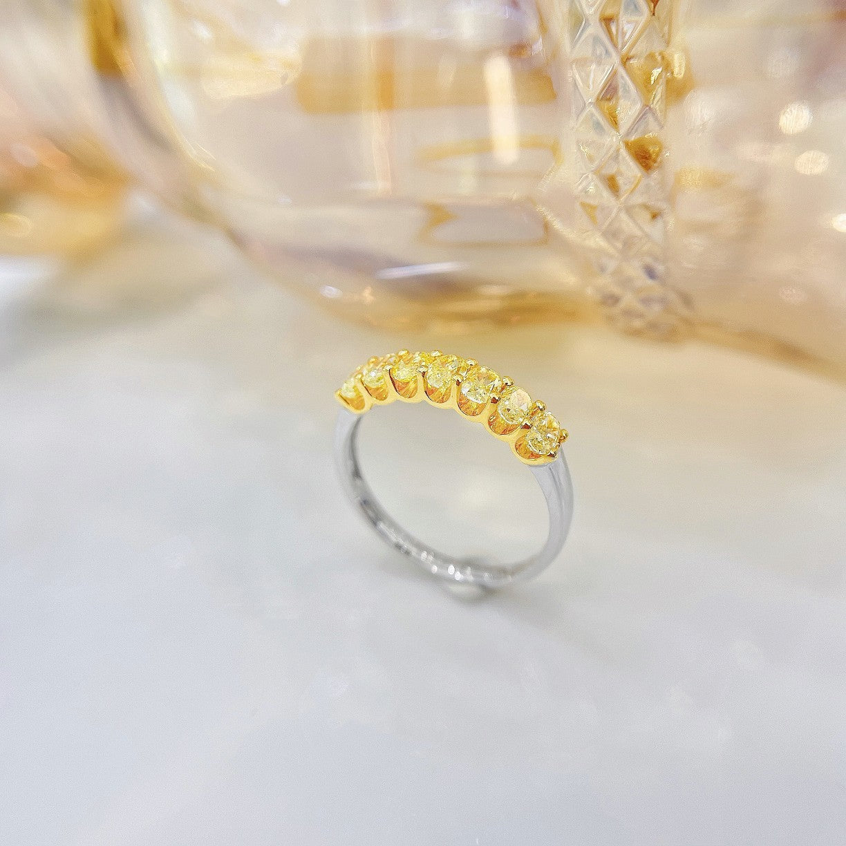 18K Yellow Gold Diamond U-Shape Half-Circle Elliptical Ring | Premium Jewelry - Yellow Diamond Ring