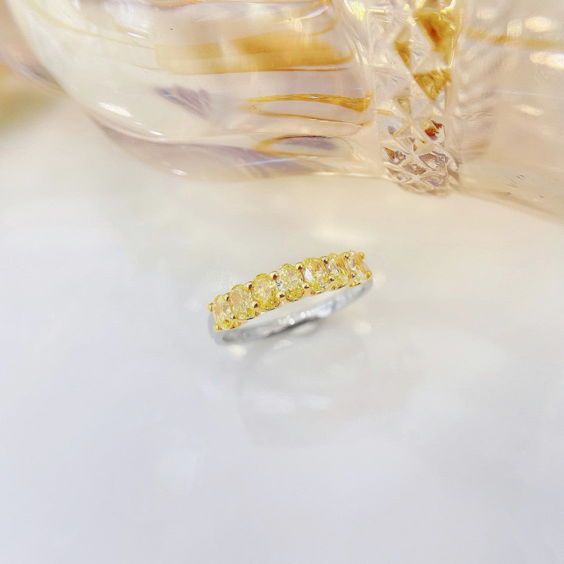 18K Yellow Gold Diamond U-Shape Half-Circle Elliptical Ring | Premium Jewelry - Yellow Diamond Ring