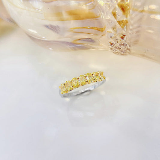 18K Yellow Gold Diamond U-Shape Half-Circle Elliptical Ring | Premium Jewelry - Yellow Diamond Ring