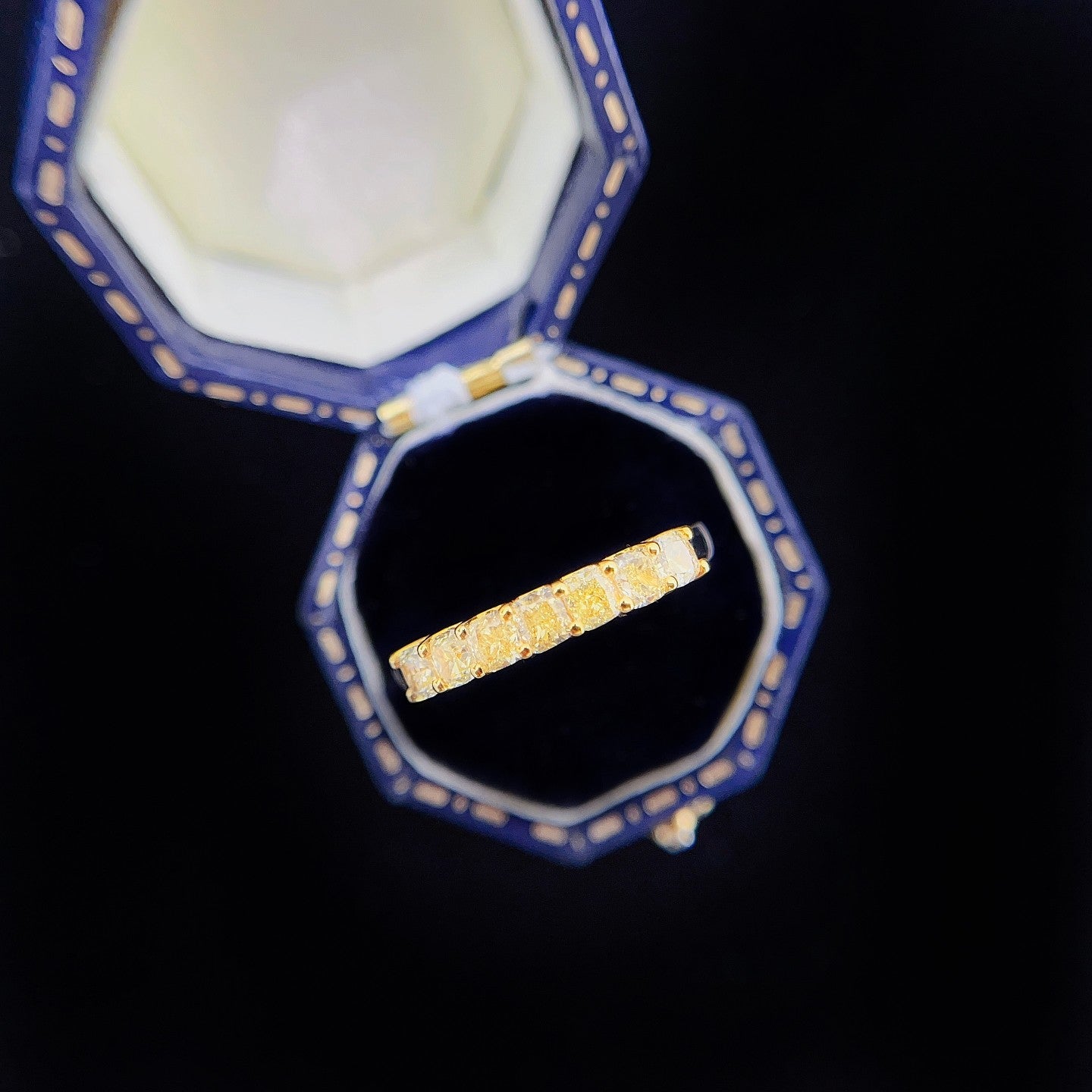 18K Yellow Gold Diamond U-Shaped Half-Circle Cushion Ring - Yellow Diamond Ring