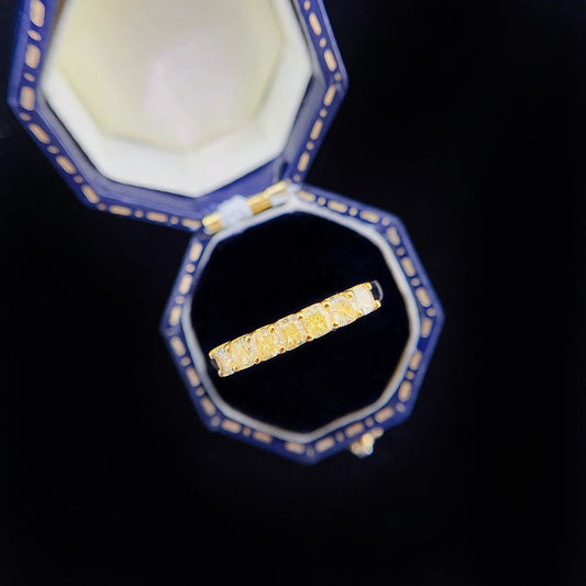 18K Yellow Gold Diamond U-Shaped Half-Circle Cushion Ring - Yellow Diamond Ring