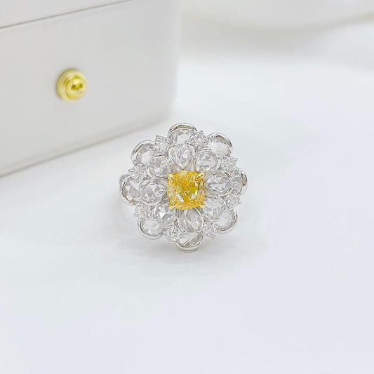 18K Yellow Gold Diamond Unique Rose Cut Ring with AGL Certificate | Luxury Jewelry - Yellow Diamond Ring