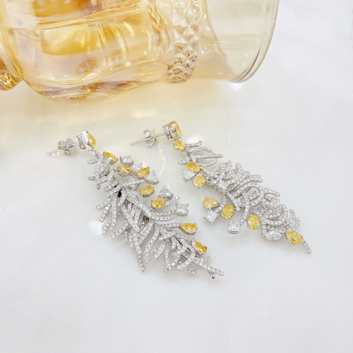 18K Yellow Gold Diamond Unique Seaweed Earrings Jeweler.Jewelry