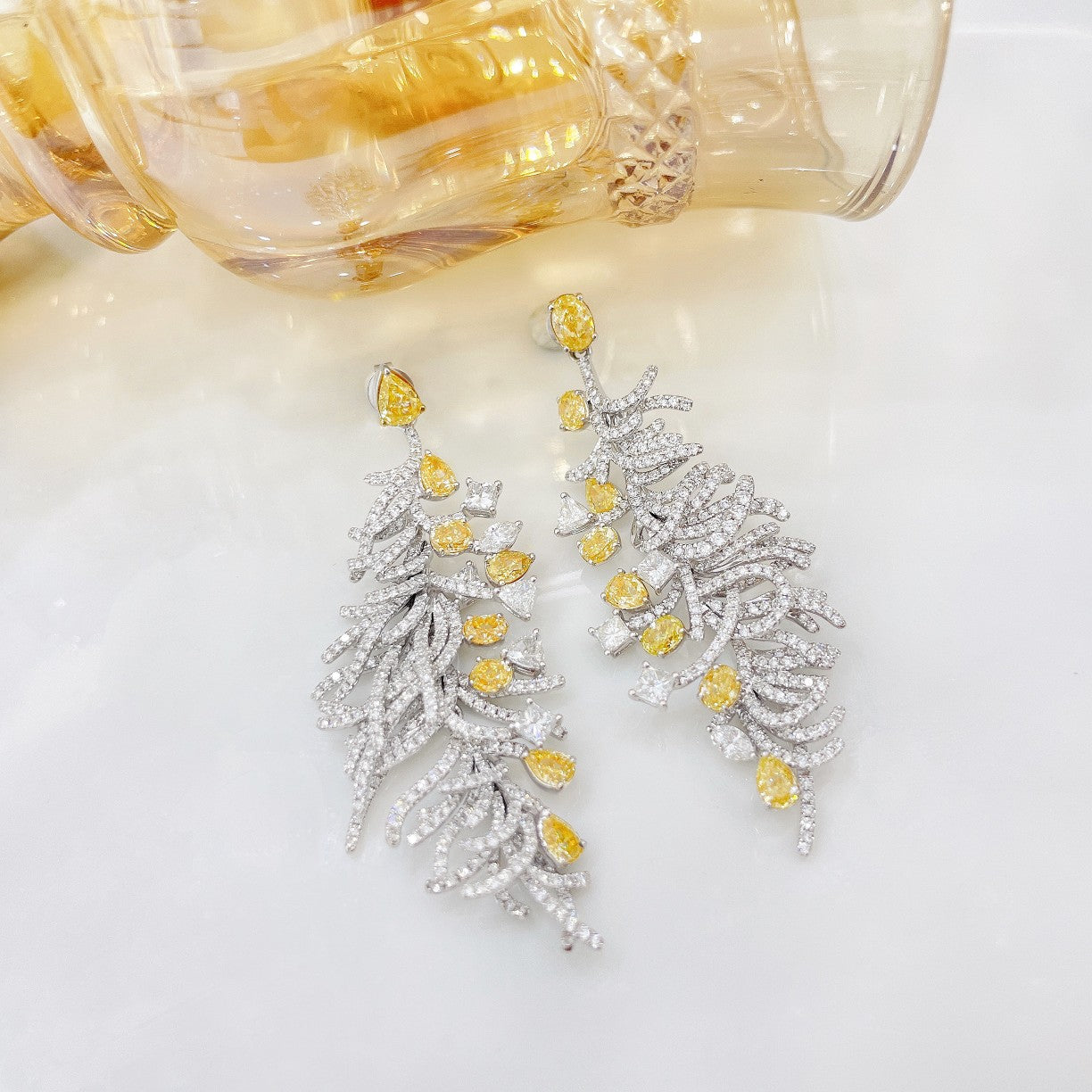 18K Yellow Gold Diamond Unique Seaweed Earrings Jeweler.Jewelry