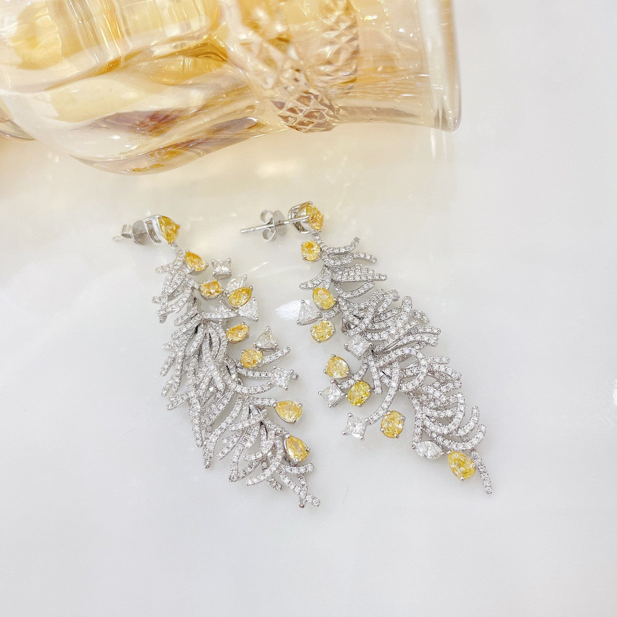 18K Yellow Gold Diamond Unique Seaweed Earrings Jeweler.Jewelry