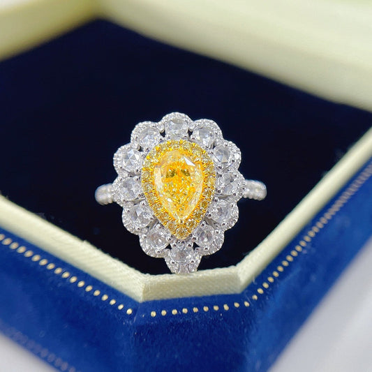 18K Yellow Gold Diamond Waterdrop Surrounding Rose Cut Two-Way Wear Jewelry - Yellow Diamond Ring