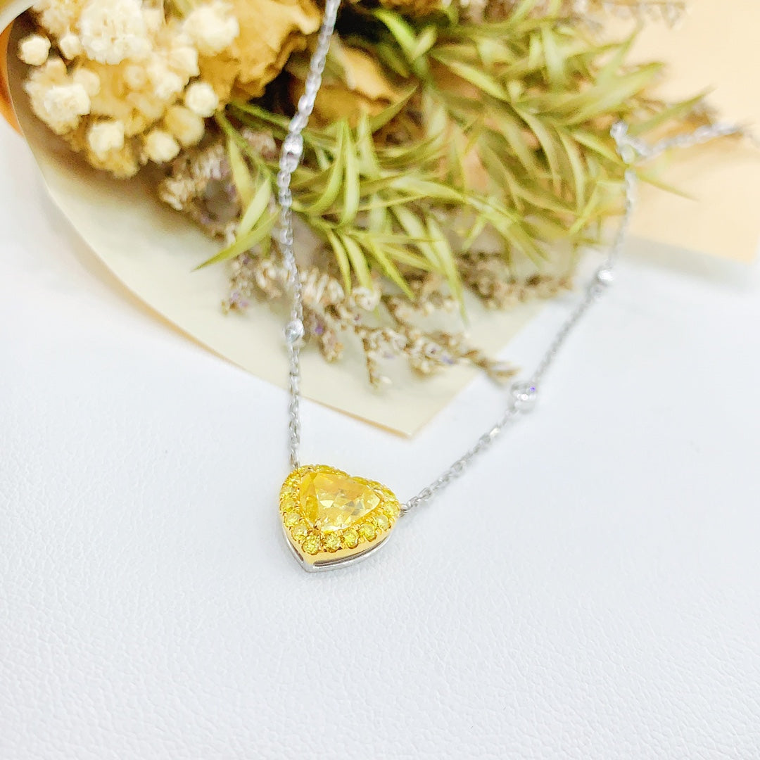 18K Yellow Gold Heart-Shaped Diamond Bubble Necklace with Surrounding Diamonds | Premium Jewelry - Yellow Diamond