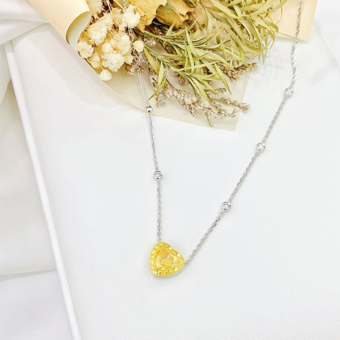 18K Yellow Gold Heart-Shaped Diamond Bubble Necklace with Surrounding Diamonds | Premium Jewelry - Yellow Diamond