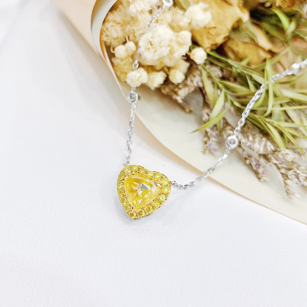 18K Yellow Gold Heart-Shaped Diamond Bubble Necklace with Surrounding Diamonds | Premium Jewelry - Yellow Diamond