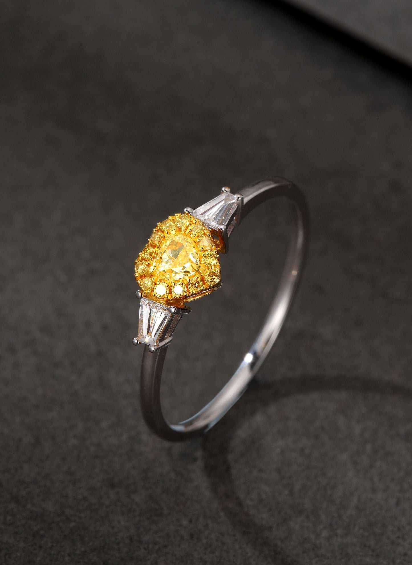 18K Yellow Gold Heart-Shaped Diamond Double-Tier Ring - Premium Jewelry - Yellow Diamond Ring