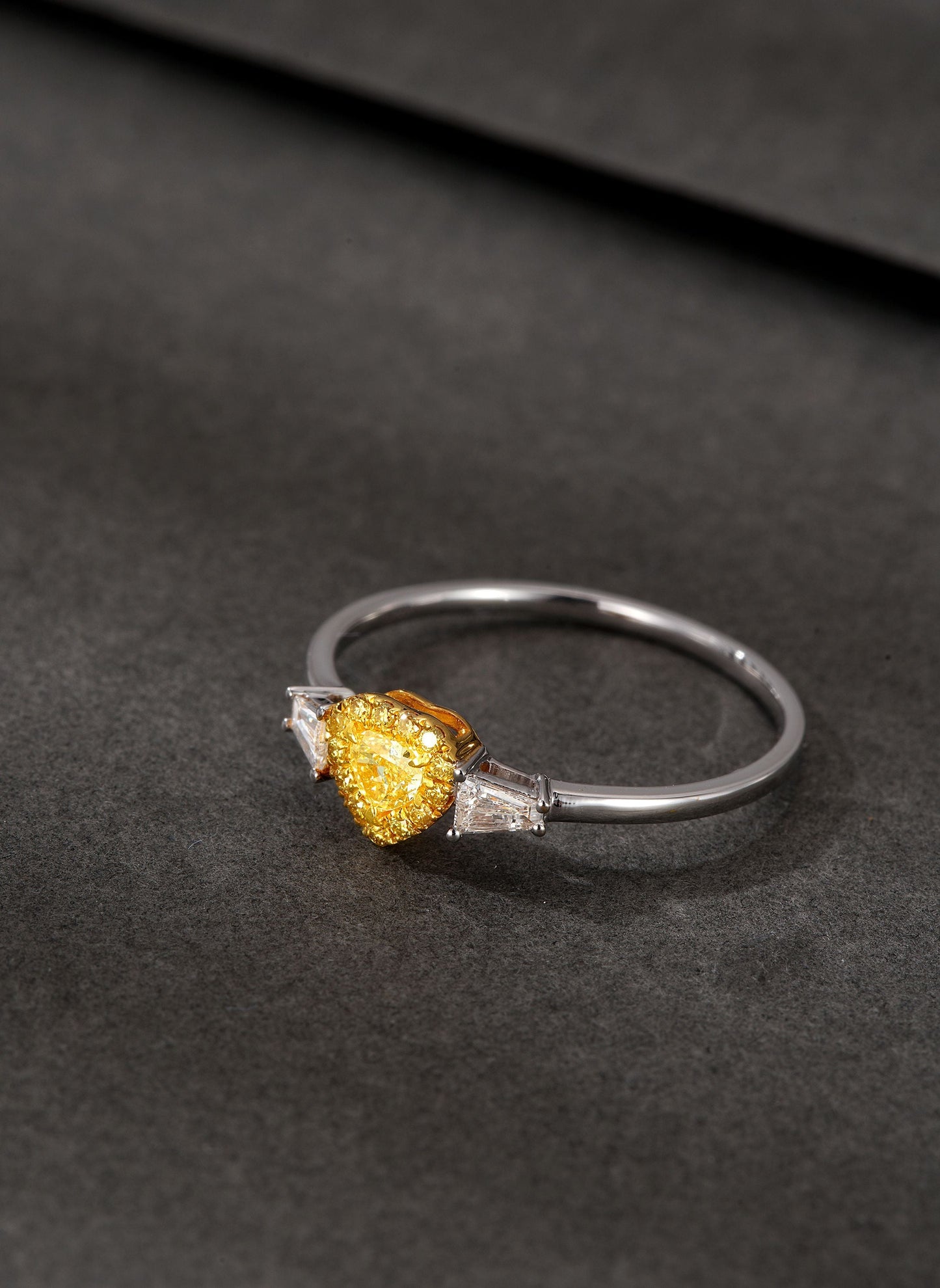 18K Yellow Gold Heart-Shaped Diamond Double-Tier Ring - Premium Jewelry - Yellow Diamond Ring