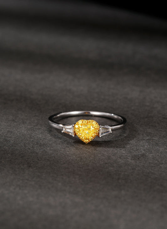 18K Yellow Gold Heart-Shaped Diamond Double-Tier Ring - Premium Jewelry - Yellow Diamond Ring