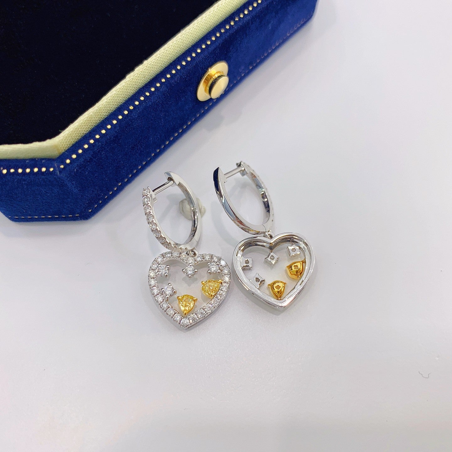 18K Yellow Gold Heart-Shaped Diamond Earrings - Luxury Jewelry Jeweler.Jewelry