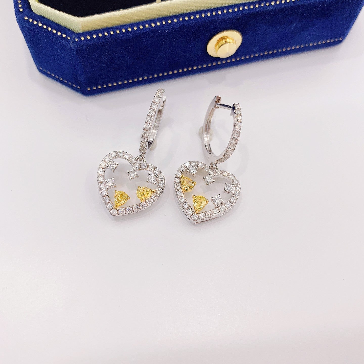 18K Yellow Gold Heart-Shaped Diamond Earrings - Luxury Jewelry Jeweler.Jewelry