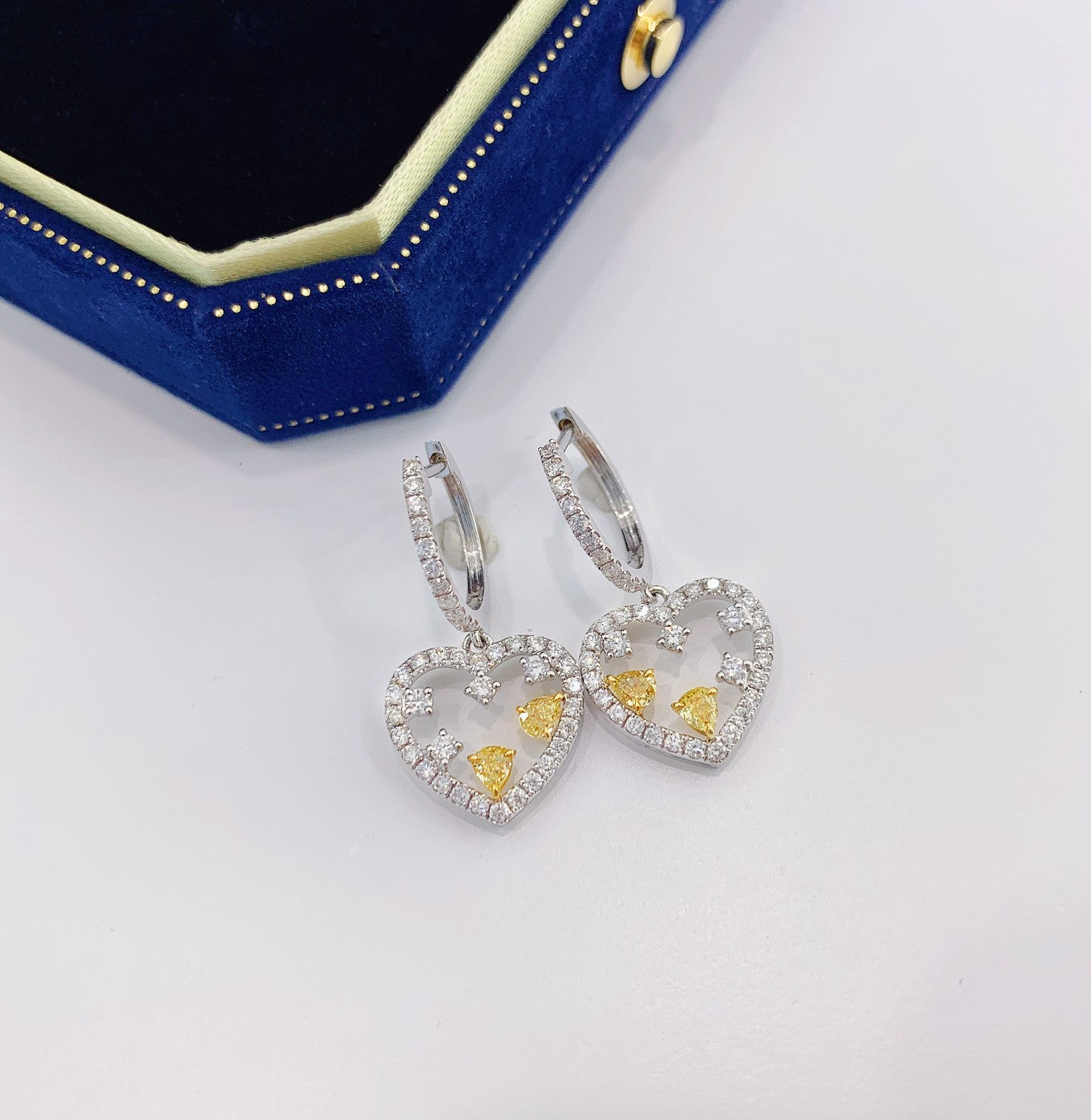 18K Yellow Gold Heart-Shaped Diamond Earrings - Luxury Jewelry Jeweler.Jewelry