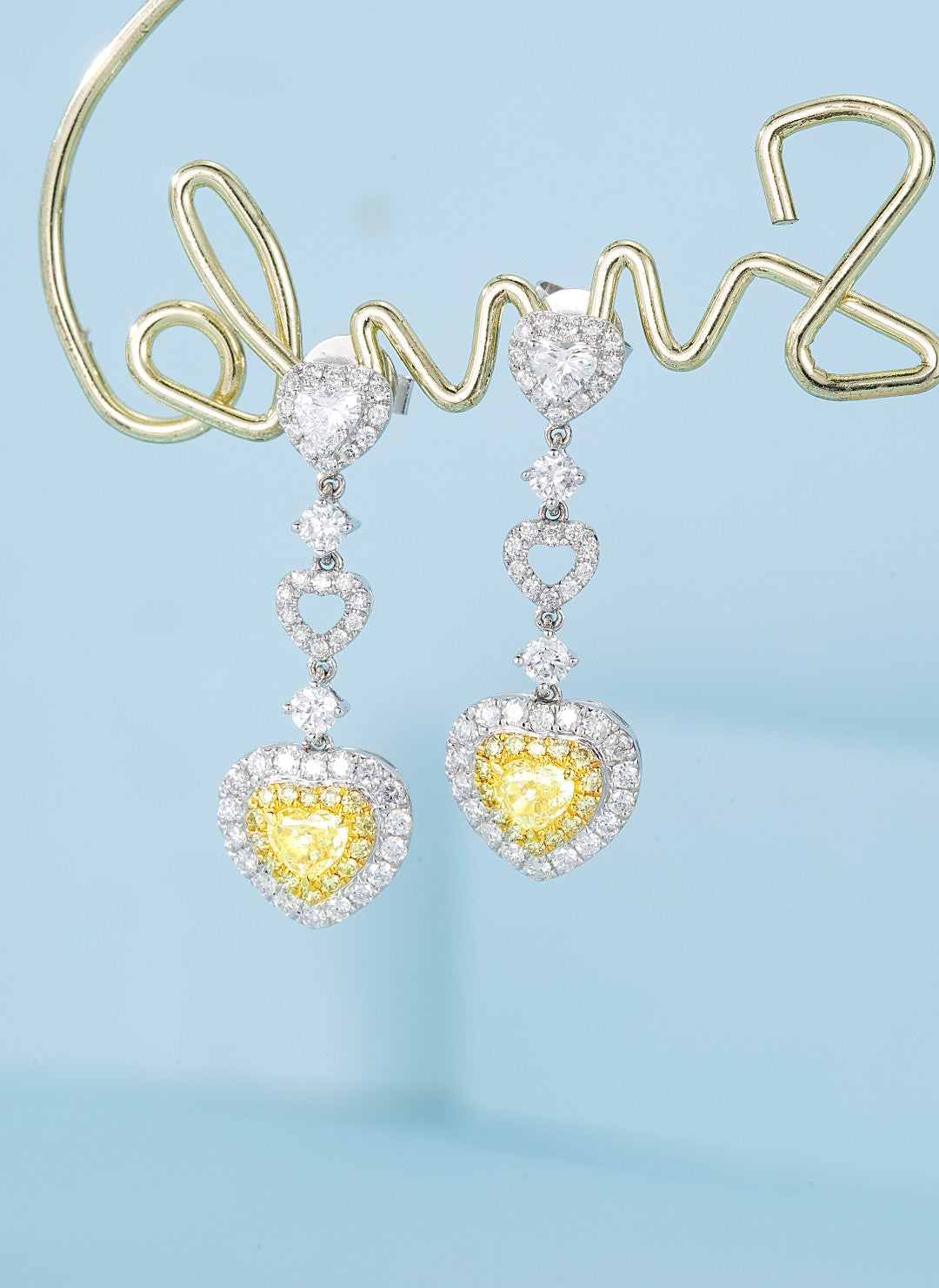 18K Yellow Gold Heart-Shaped Diamond Earrings with Surrounding Stones Jeweler.Jewelry