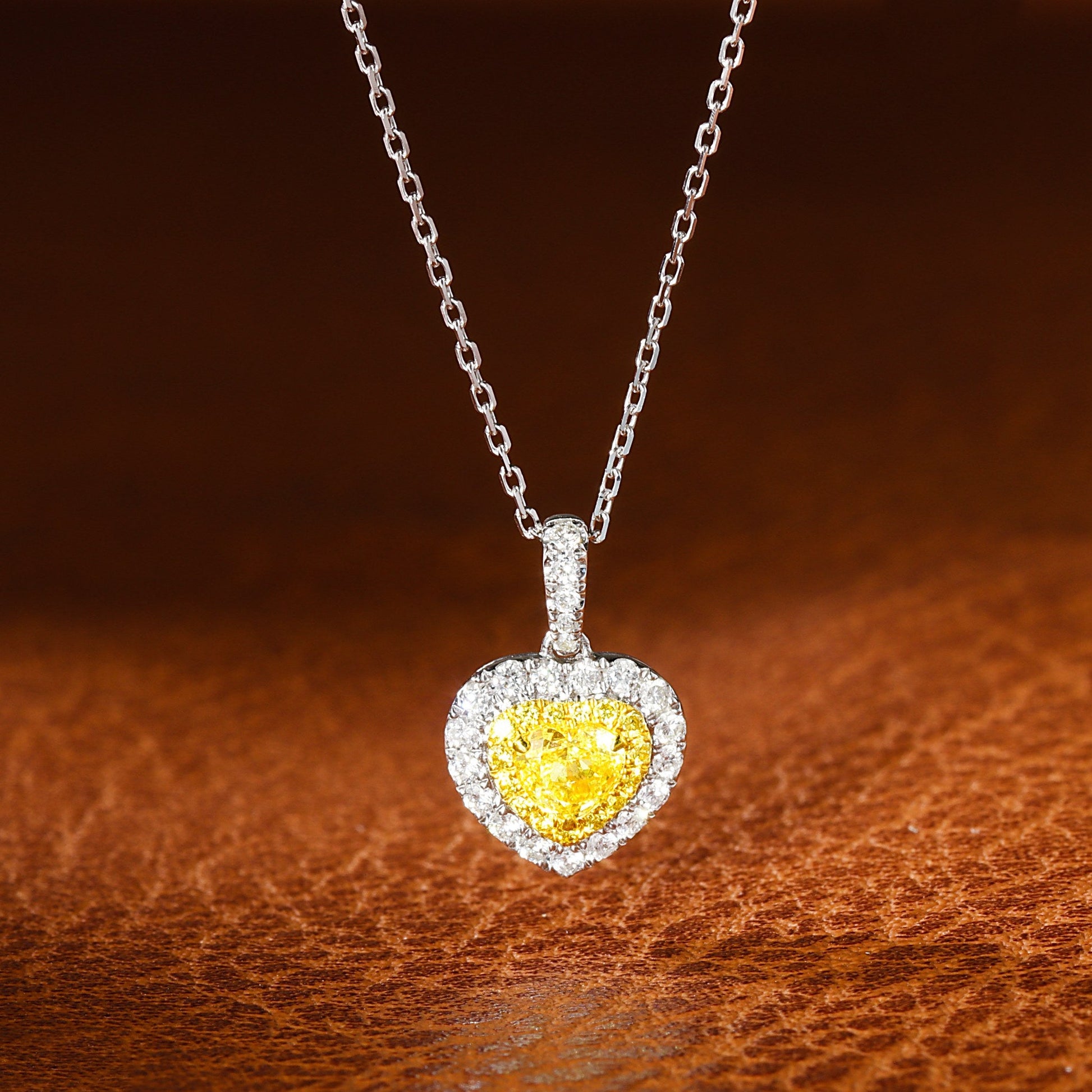 18K Yellow Gold Heart-Shaped Diamond Pendant Necklace - Yellow Diamond Necklace