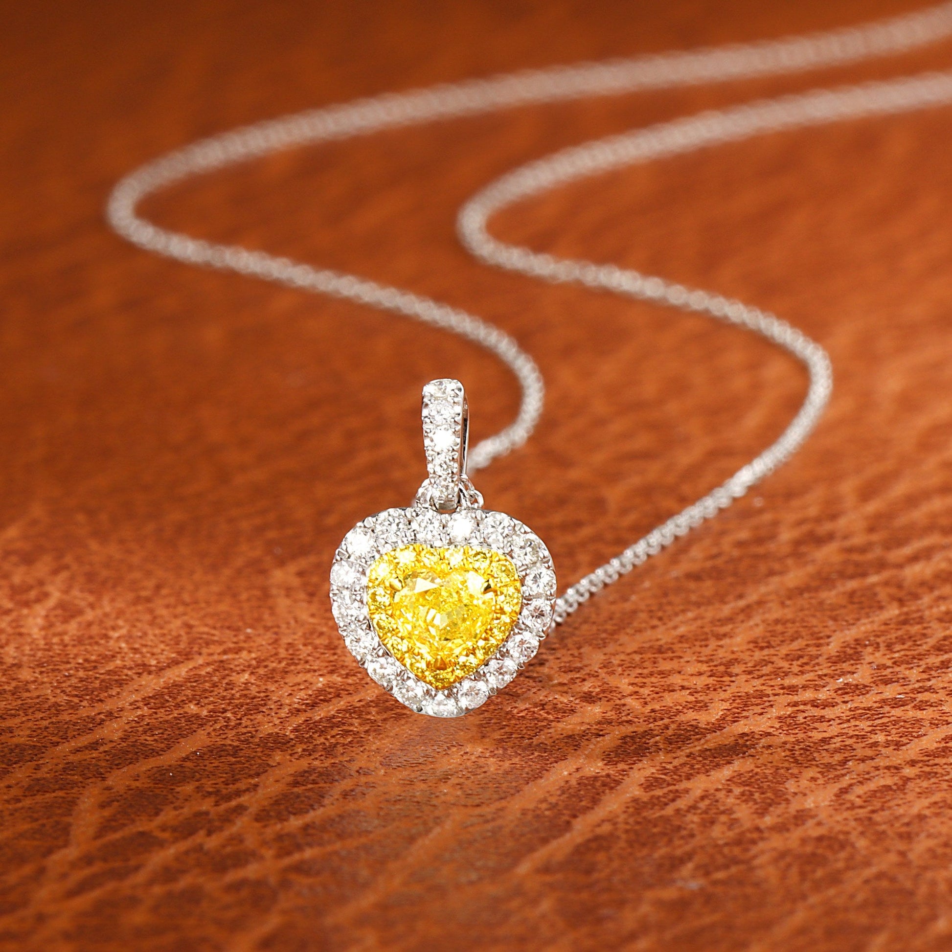 18K Yellow Gold Heart-Shaped Diamond Pendant Necklace - Yellow Diamond Necklace