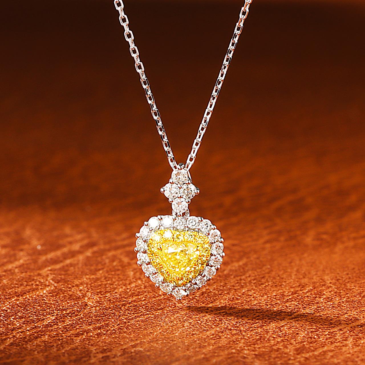 18K Yellow Gold Heart-Shaped Diamond Pendant Necklace with Prong Setting - Yellow Diamond Necklace