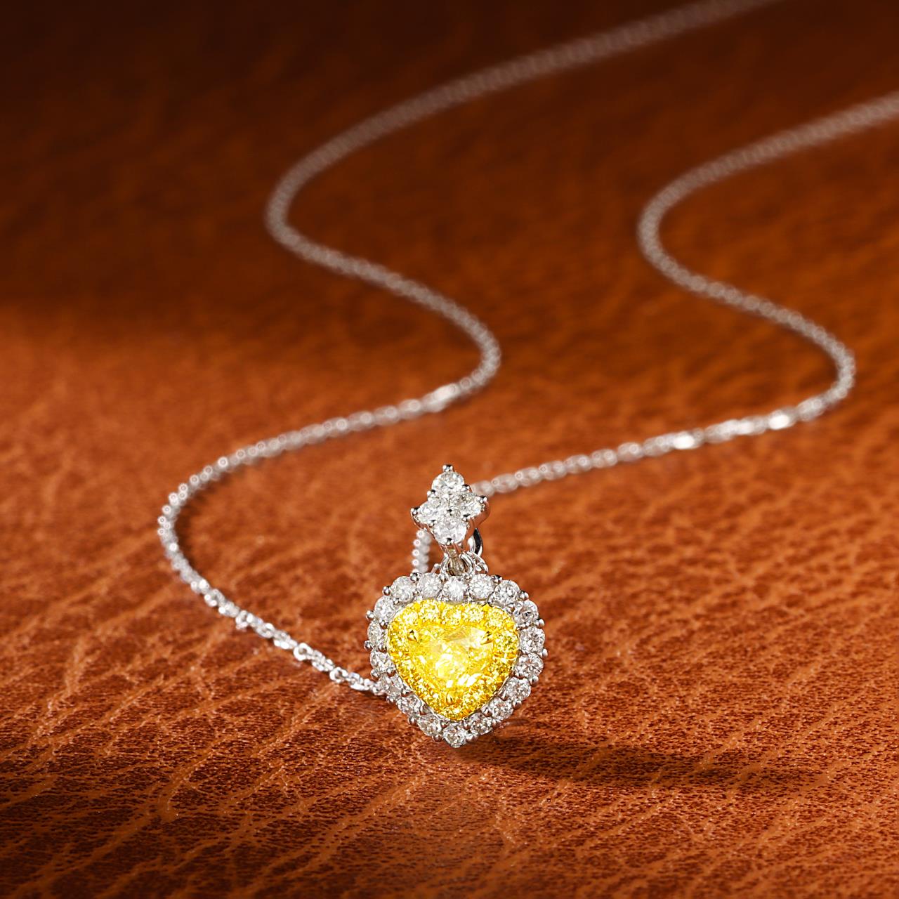 18K Yellow Gold Heart-Shaped Diamond Pendant Necklace with Prong Setting - Yellow Diamond Necklace