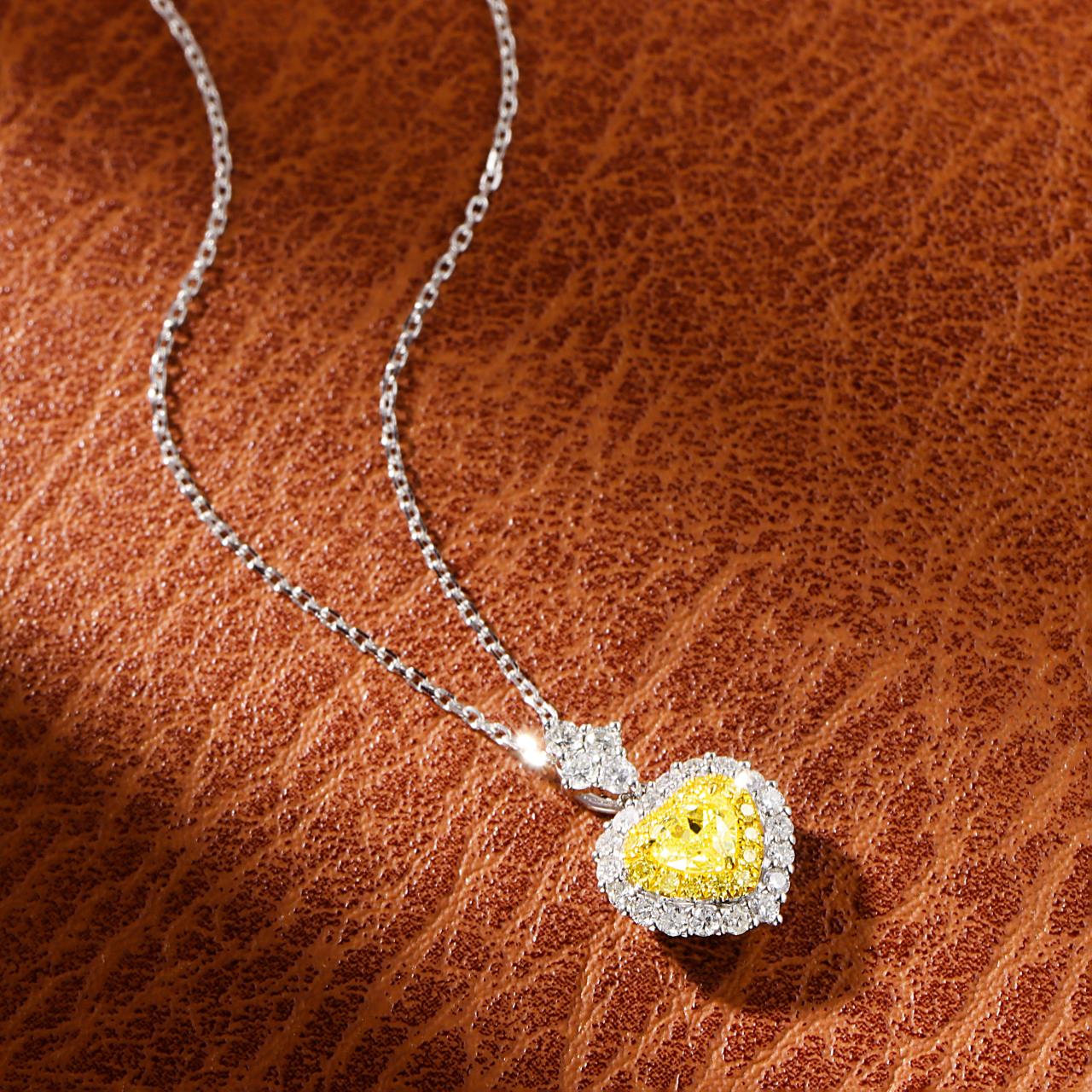 18K Yellow Gold Heart-Shaped Diamond Pendant Necklace with Prong Setting - Yellow Diamond Necklace