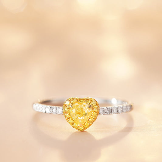 18K Yellow Gold Heart-Shaped Diamond Ring | Premium Jewelry - Yellow Diamond Ring