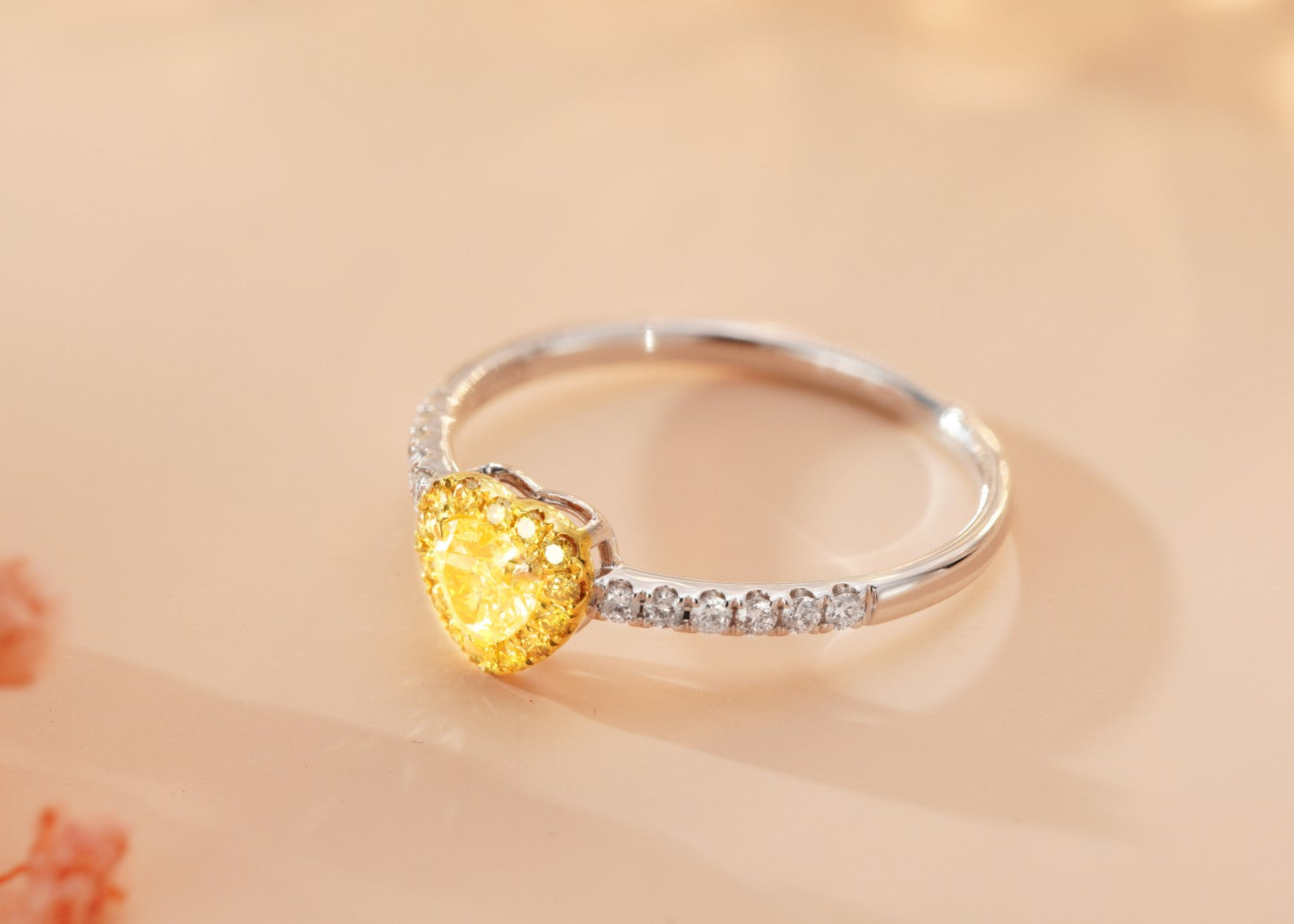 18K Yellow Gold Heart-Shaped Diamond Ring | Premium Jewelry - Yellow Diamond Ring