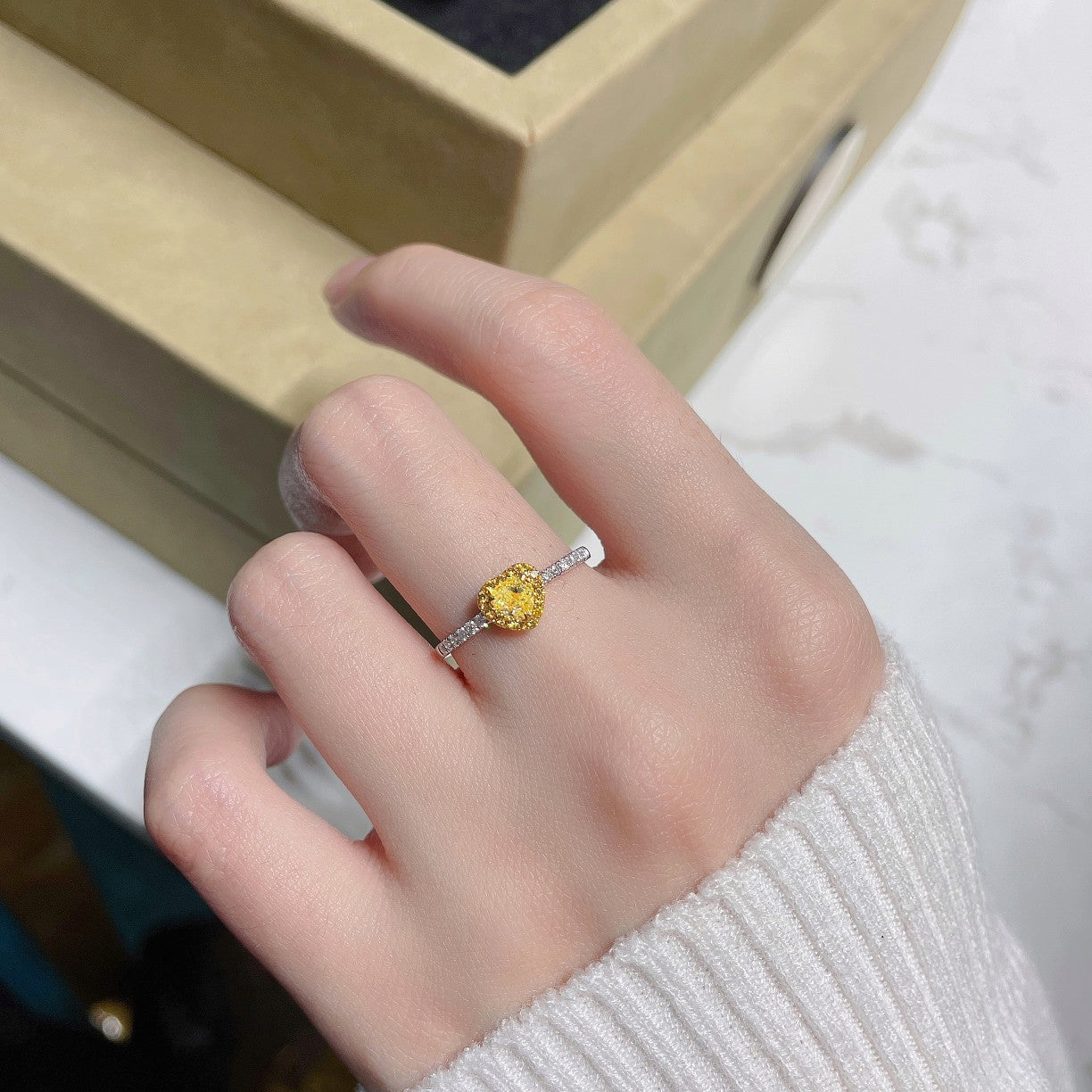 18K Yellow Gold Heart-Shaped Diamond Ring | Premium Jewelry - Yellow Diamond Ring