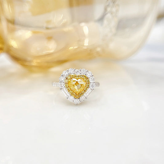 18K Yellow Gold Heart-Shaped Diamond Ring with AGL Certificate | Premium Jewelry - Yellow Diamond Ring