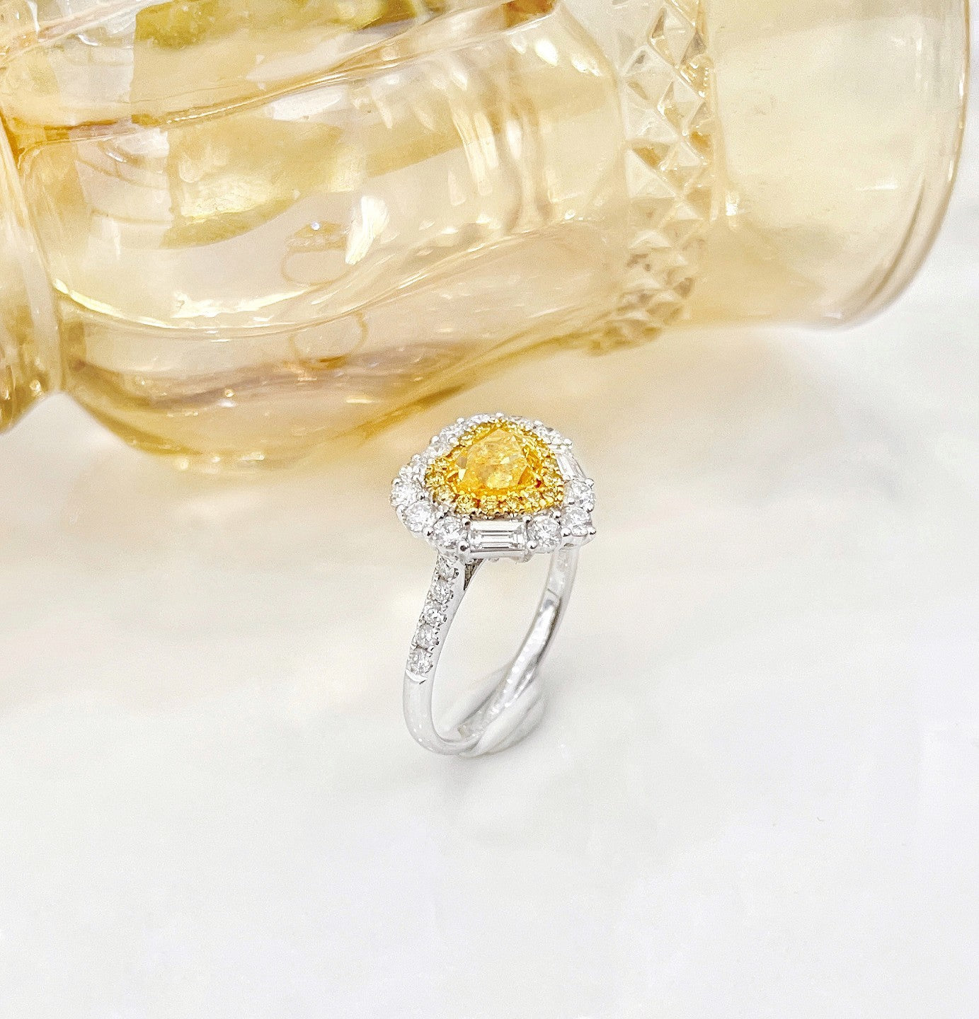 18K Yellow Gold Heart-Shaped Diamond Ring with AGL Certificate | Premium Jewelry - Yellow Diamond Ring