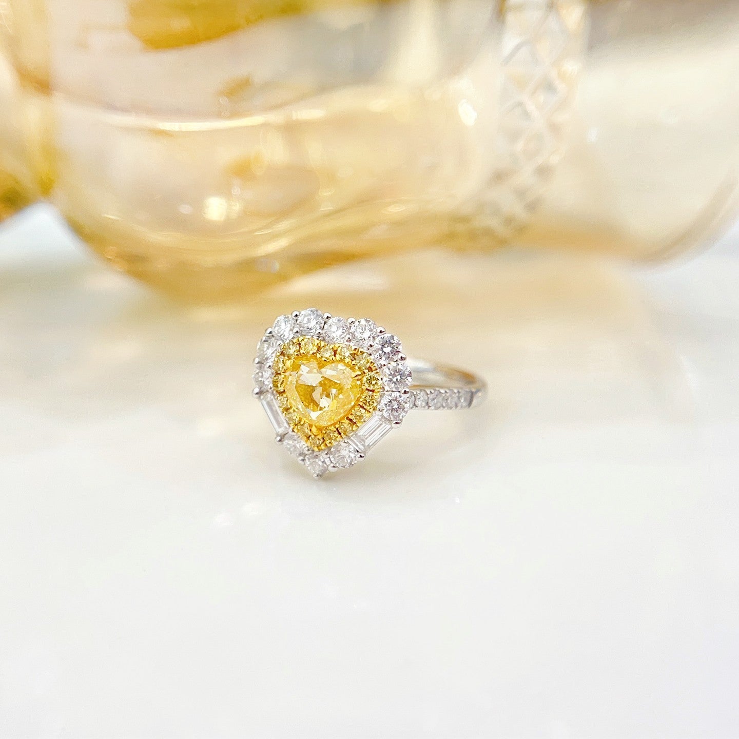 18K Yellow Gold Heart-Shaped Diamond Ring with AGL Certificate | Premium Jewelry - Yellow Diamond Ring