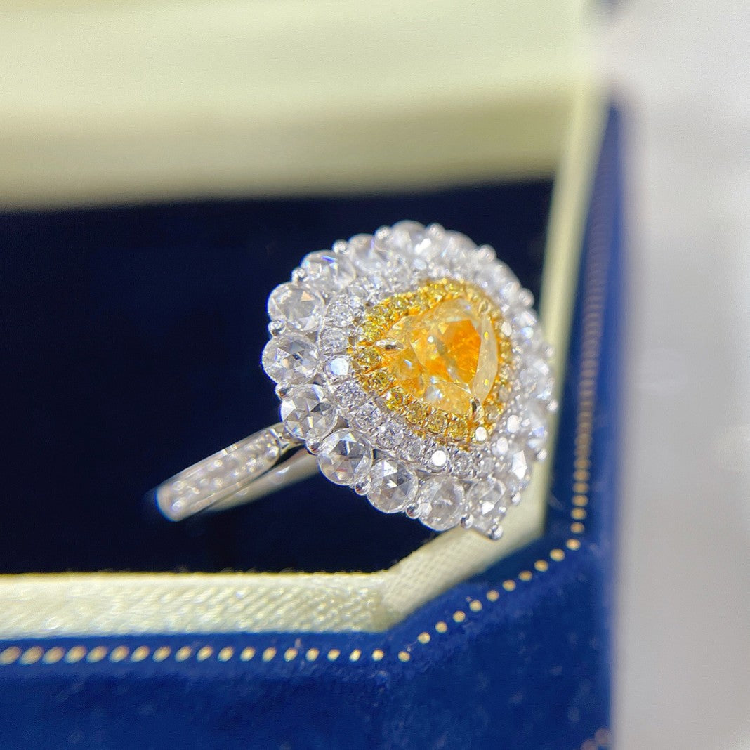 18K Yellow Gold Heart-Shaped Diamond Surround Two-Way Wear Ring with AGL Certificate | Premium Jewelry - Yellow Diamond