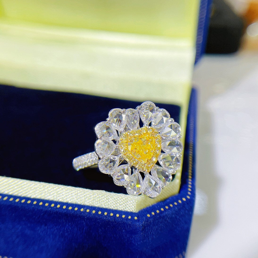 18K Yellow Gold Heart-Shaped Rose-Cut Diamond Ring | Premium Jewelry - Yellow Diamond Ring