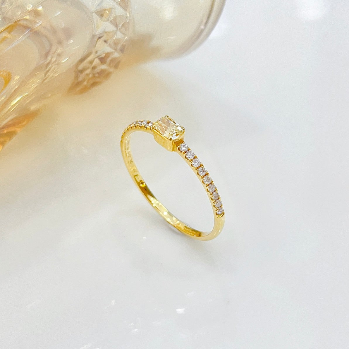 18K Yellow Gold Single Cushion-Cut Diamond Ring - Luxury Jewelry - Yellow Diamond Ring