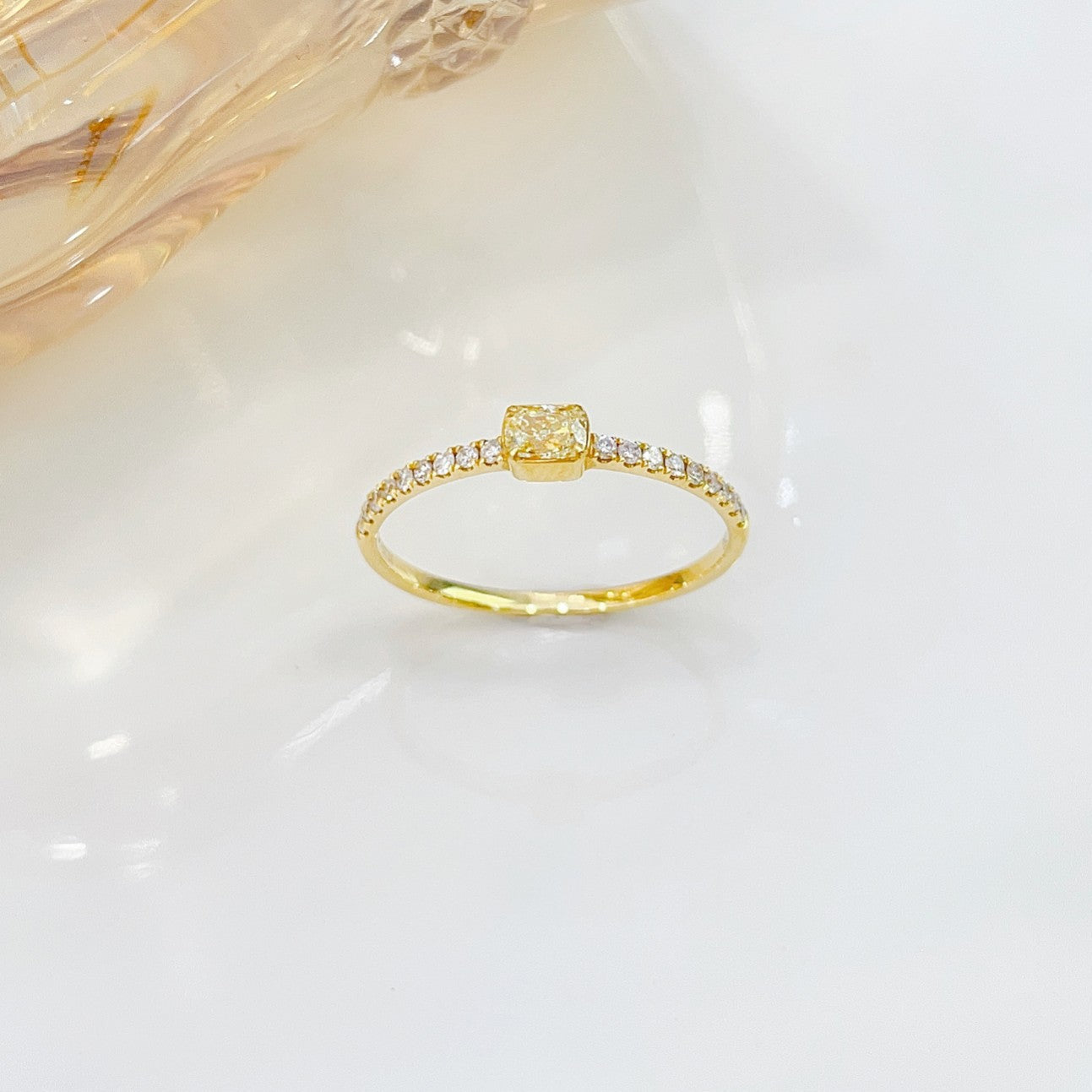 18K Yellow Gold Single Cushion-Cut Diamond Ring - Luxury Jewelry - Yellow Diamond Ring