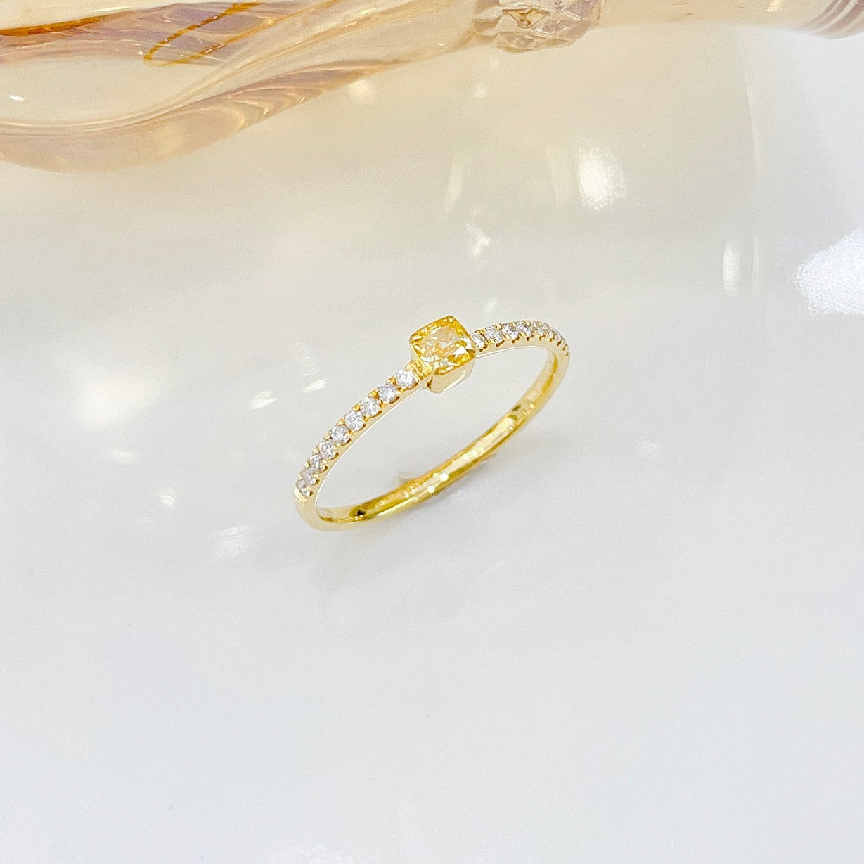 18K Yellow Gold Single Cushion-Cut Diamond Ring - Luxury Jewelry - Yellow Diamond Ring