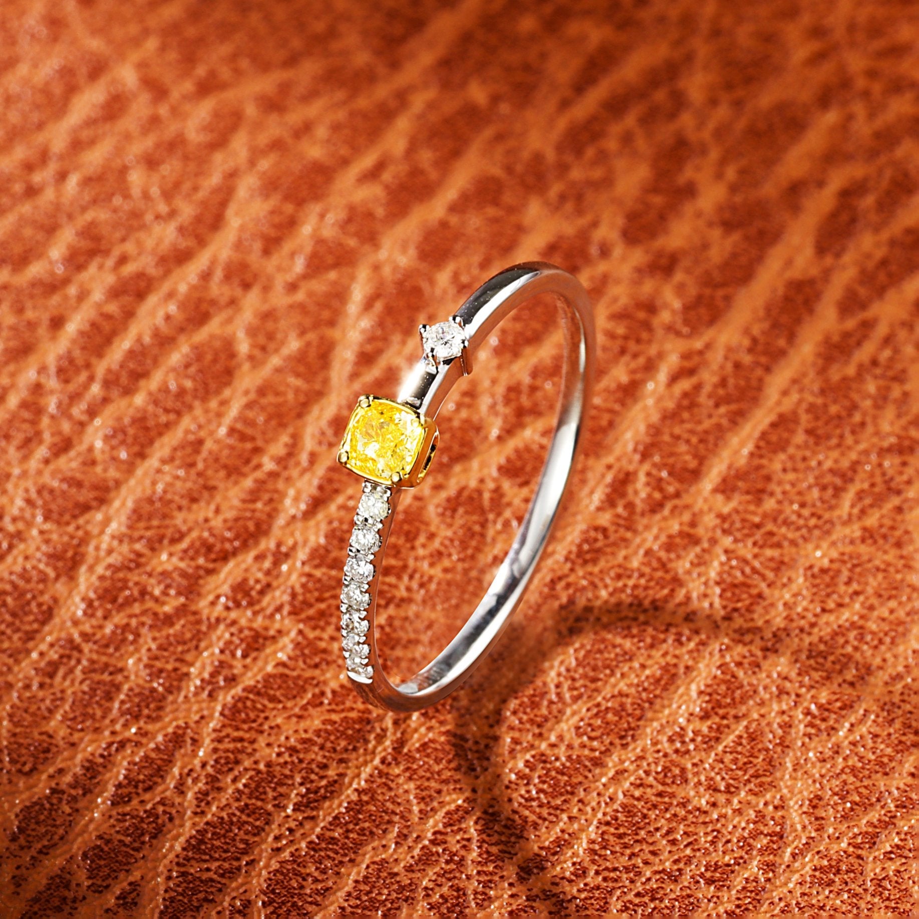 18K Yellow Gold Single Cushion-Cut Diamond Ring - Premium Jewelry - Yellow Diamond Ring